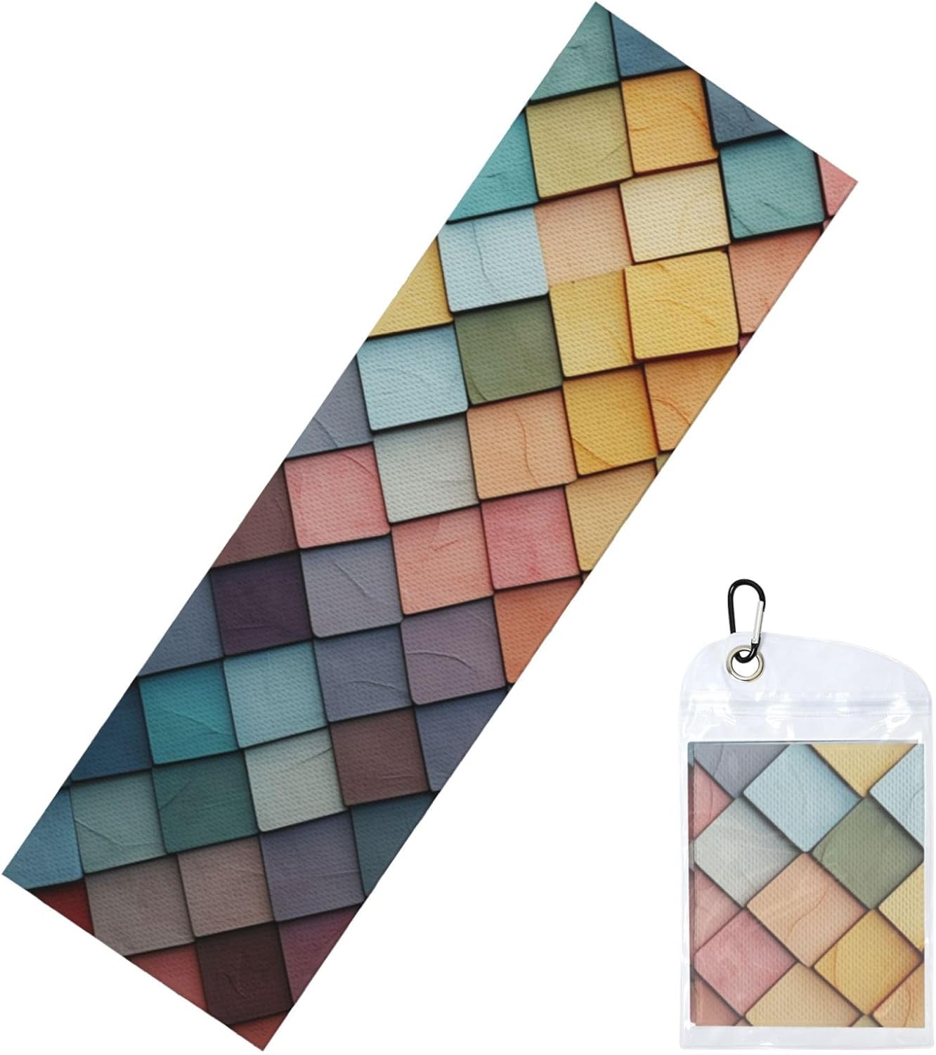 Cooling Towels (40″x12″) Soft Breathable Cool Towel for Neck and Face Colorful Tiles Texture Pattern Ice Towels Neck Microfiber Quick Drying Towel for Workout Yoga Sport Gym Running Golf