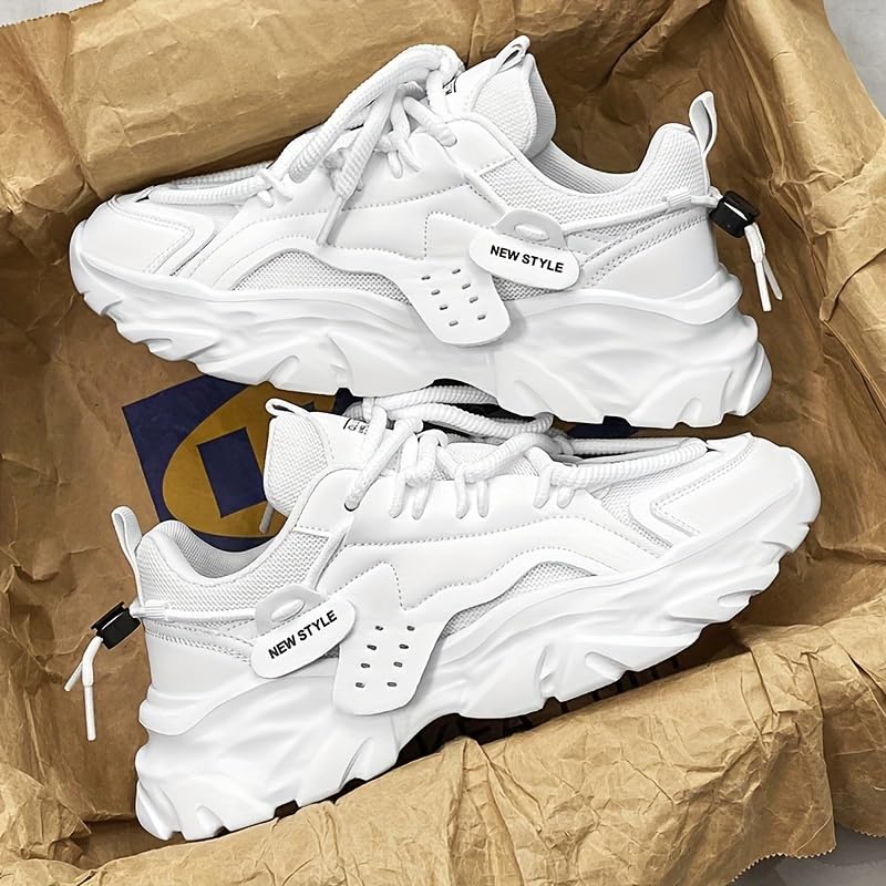 Men's Fashion Trendy Thick-Soled Height-Increasing, Casual Versatile Street White Shoes, Comfortable Soft-Soled Non-Slip Wear-Resistant Sports Running Shoes for All Seasons.2