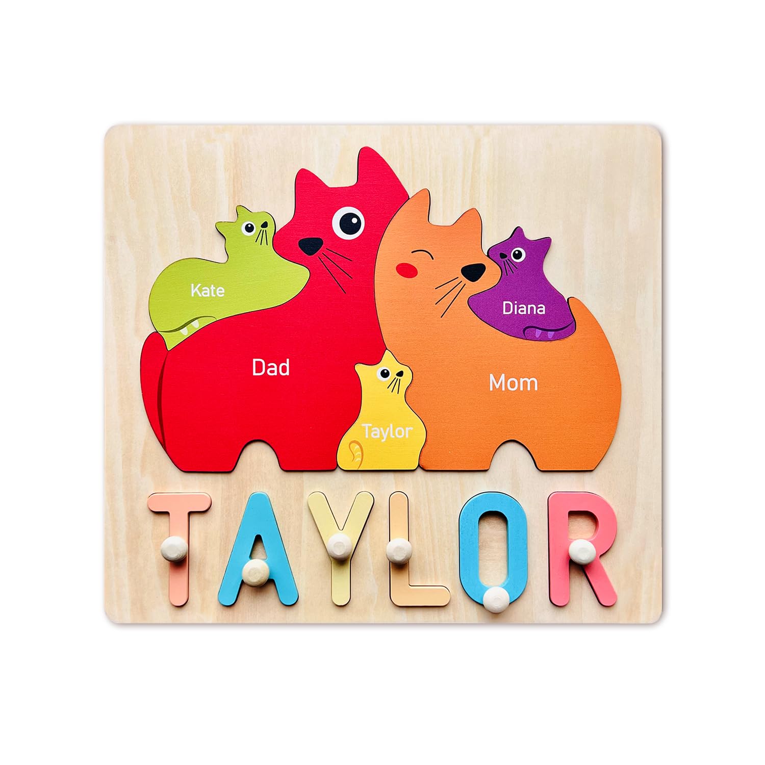 GifXify Personalised Name Puzzle for Kids | Custom Wooden Puzzles for Toddlers 1-3 | Perfect Baby Gifts for Boys & Girls | Montessori Learning Toys for Baby's First Birthday, Christmas (Cats) — image 1