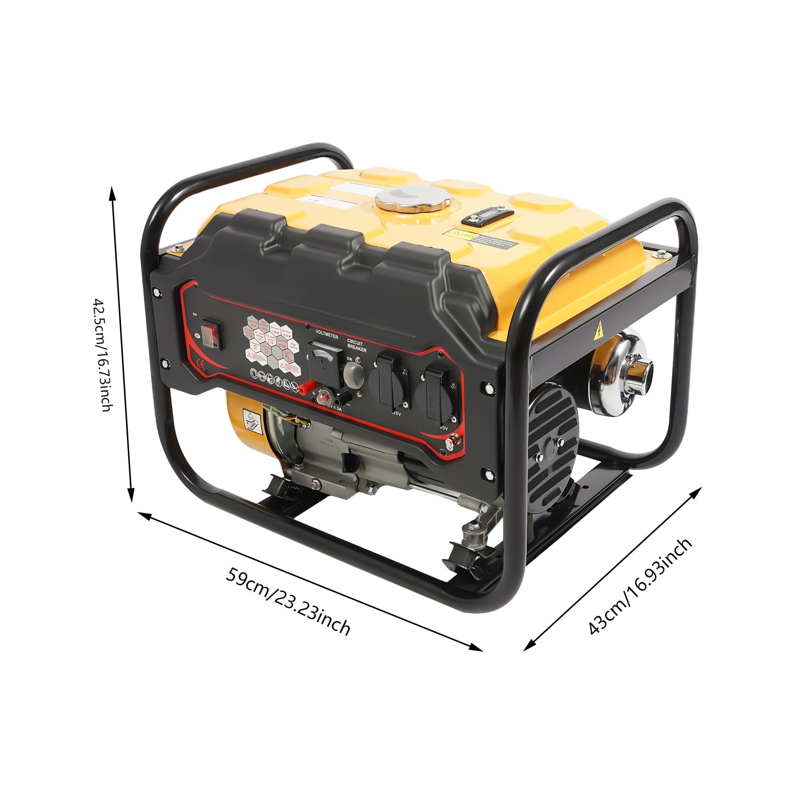Generador de electricidad, 2000 W, generador de gasolina de 4 tiempos, motor de accionamiento de 6,5 CV, depósito de 15 l, generador de corriente de emergencia para camping, construcción, casa de