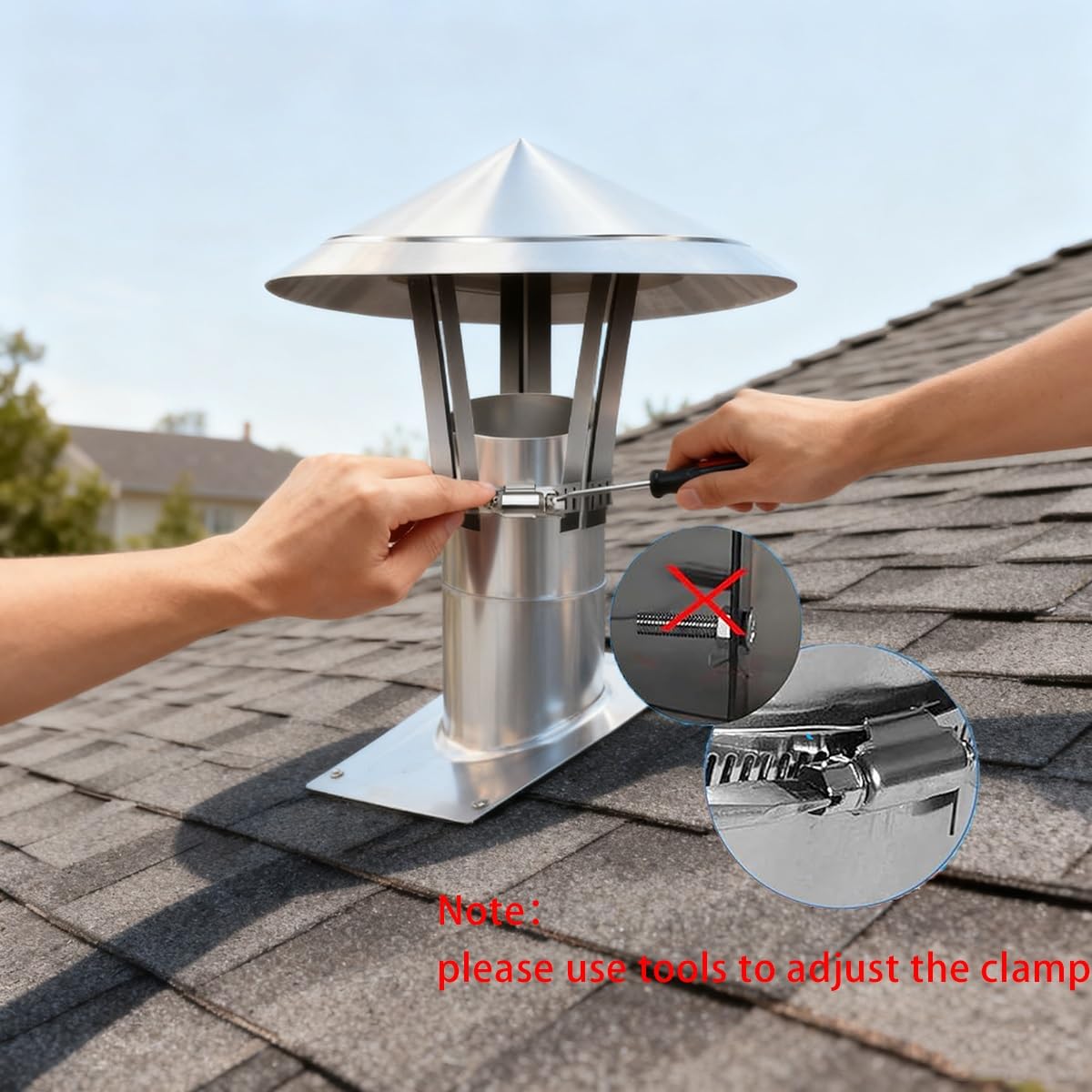 Tapa de chimenea superior cónica de acero inoxidable 304, ajuste multiusos ajustable(6.6in)