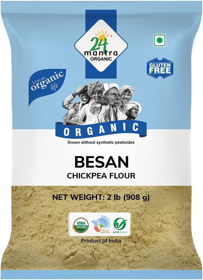 24 Mantra Organic Besan 2 lb โ Chickpea Flour | Perfect for Indian Recipes, Savoury & Sweets | Rich Source of Plant Protein & Fiber | Low GI Flour| USDA certified