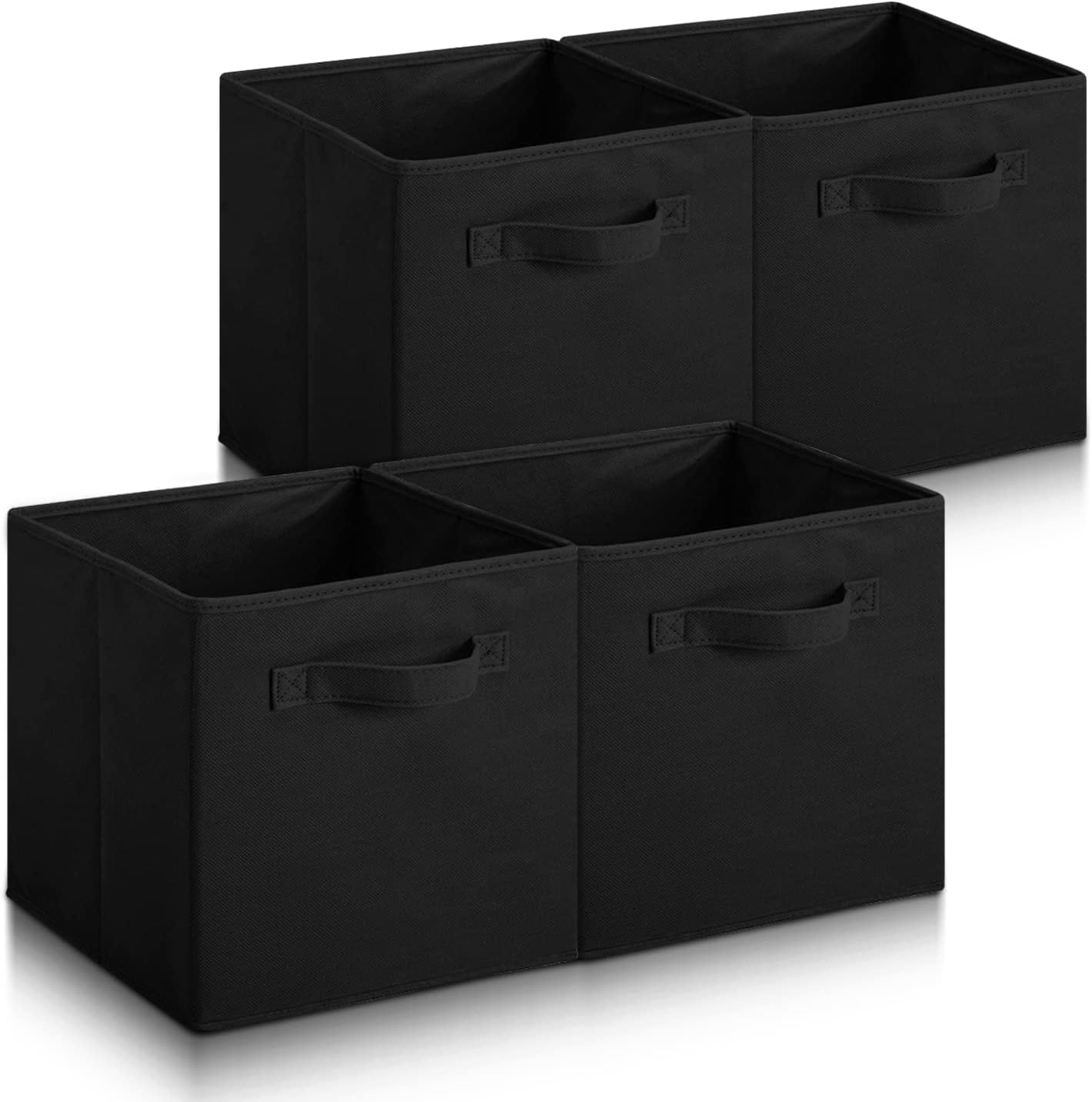 Hibtn Set of 4 Foldable Storage Box, 33 x 38 x 33 cm, Fabric with Handles Storage Cubes And