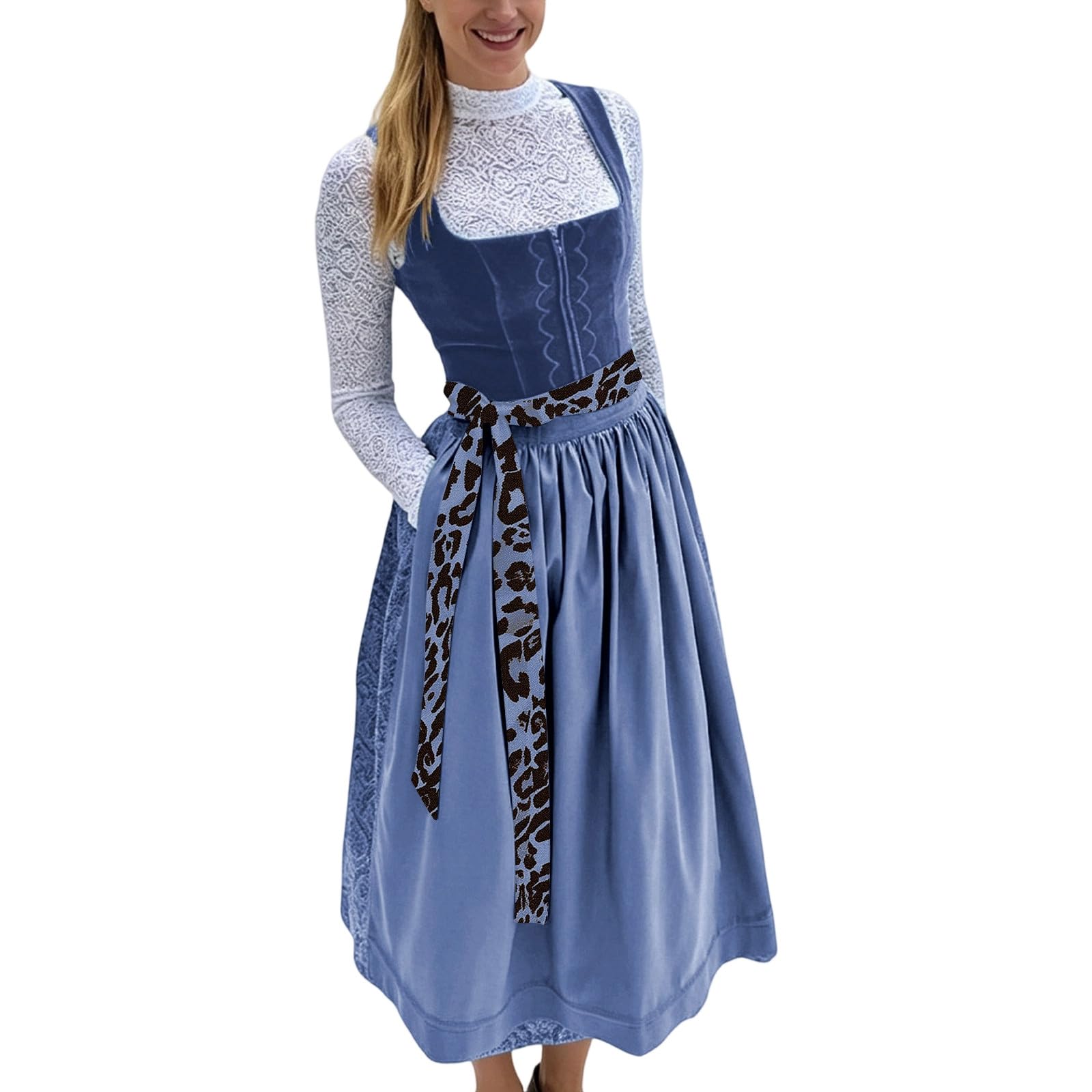 Generisch Dirndlkleid Damen Dirndl Trachtenkleid Trachtenrock Dirndlschürzen Lang Kleider Schürze Mädchen Midi Dirndlbluse Trachtenmode Elegante Kostüm Baumwolle Spitze Große Größe Oktoberfest Party
