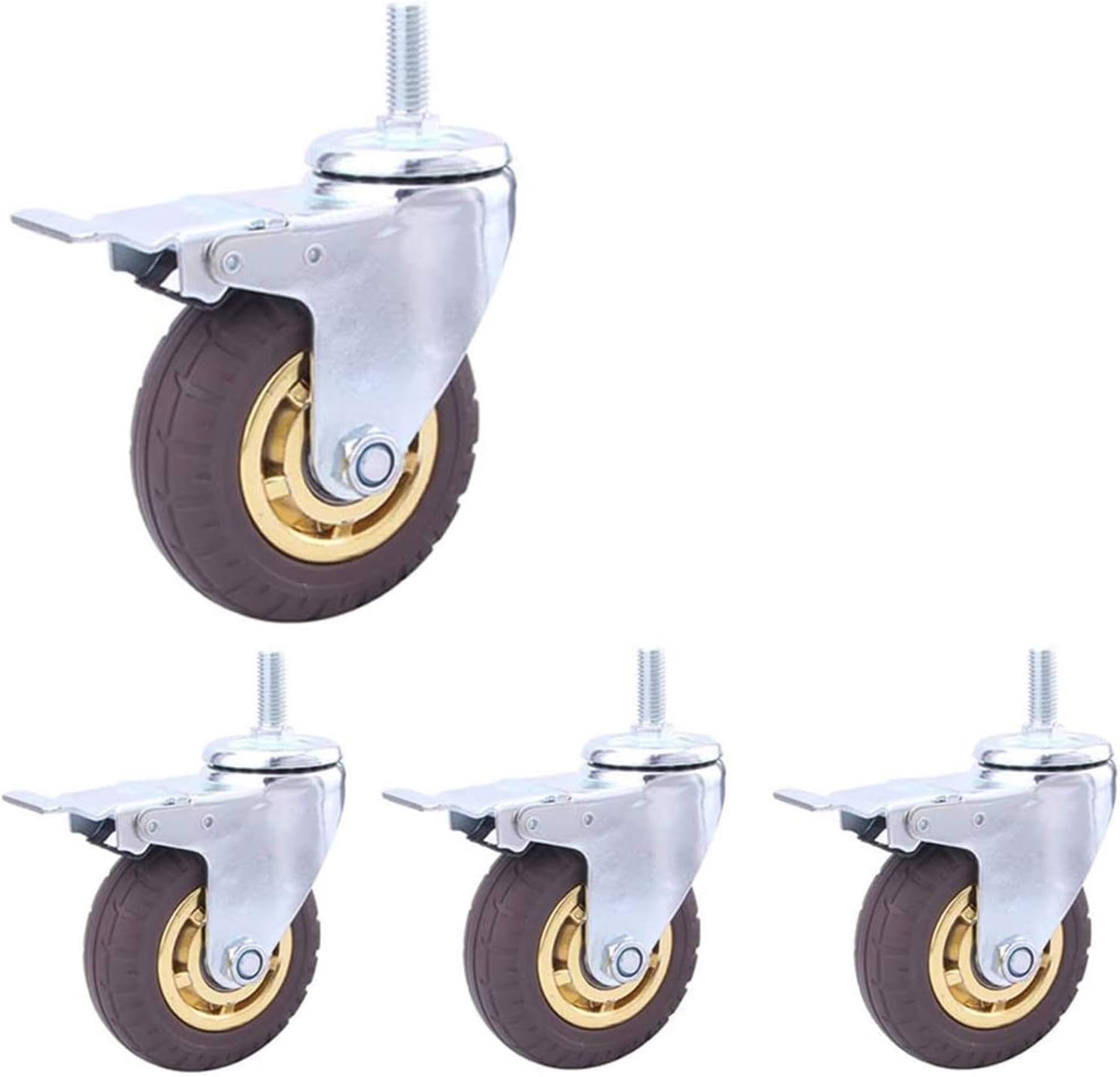 DWhui 4 Pcs Thread M12 Heavy Duty Caster Wheels Pneumatic Rubber Silent Swivel Casters For Furniture & Industrial Transport Stem Castors For Cart Trolley (Color : Grey, Size : 4inch M12 4brake)