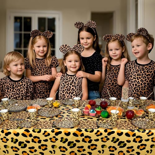 Gepard Geburtstag Party Dekoration, Leopard Print Party Supplies Include Teller Tischdecke Servietten Geschirr für Dschungel Safari Print Baby Shower Serves 20