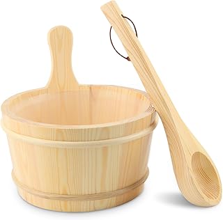 Sauna Bucket and Ladle Set,4L Wooden Sauna Bucket,with Handle and Plastic Insert,Sauna Accessories,Spa Accessories,Sauna Accessories Kit with Sauna Ladle and Bucket,for Home Sauna/Sauna Steam Room