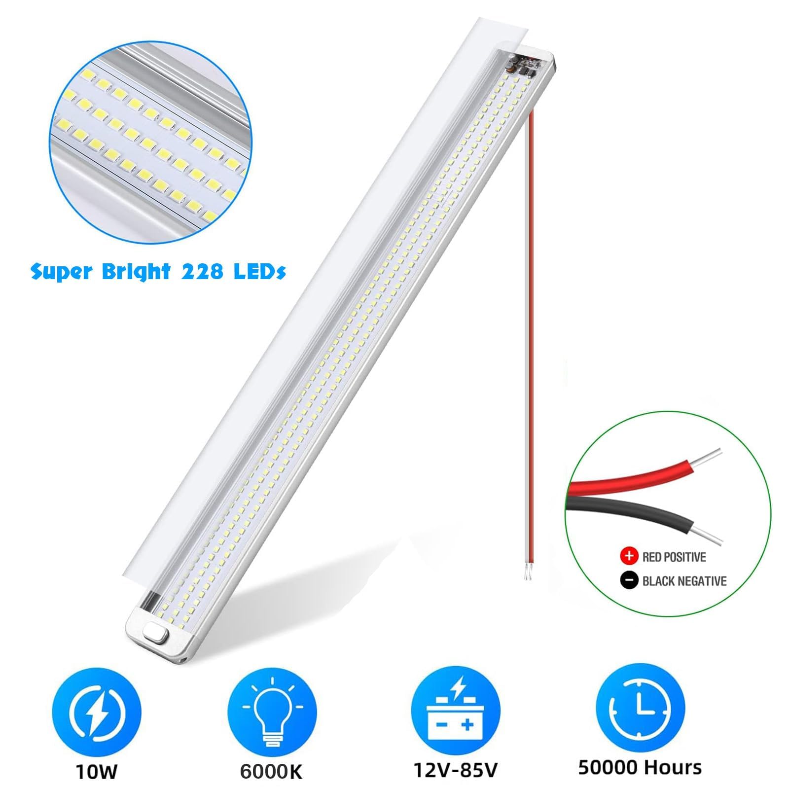 Plafoniera 12v Per Camper, 228 Leds, 10W, Barra Led 12v, 6000K Bianco, Led Auto Interni Per Auto, Furgone, Caravan, Camper, Cucina, Bagno, Bar, Camion, Trattore (4 Pezzi)