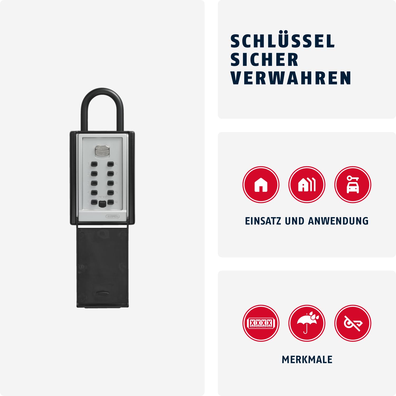ABUS KeyGarage 777 - Schlüsselbox mit Bügel zur Befestigung - mit Tastencode - für Schlüssel oder kleine Wertgegenstände - Schwarz-Silber | Schlüsselsafe für bis zu 20 Schlüssel, wetterfestes Metallgehäuse, 1- bis 10-stelliger Code, ideal für Ferienwohnun