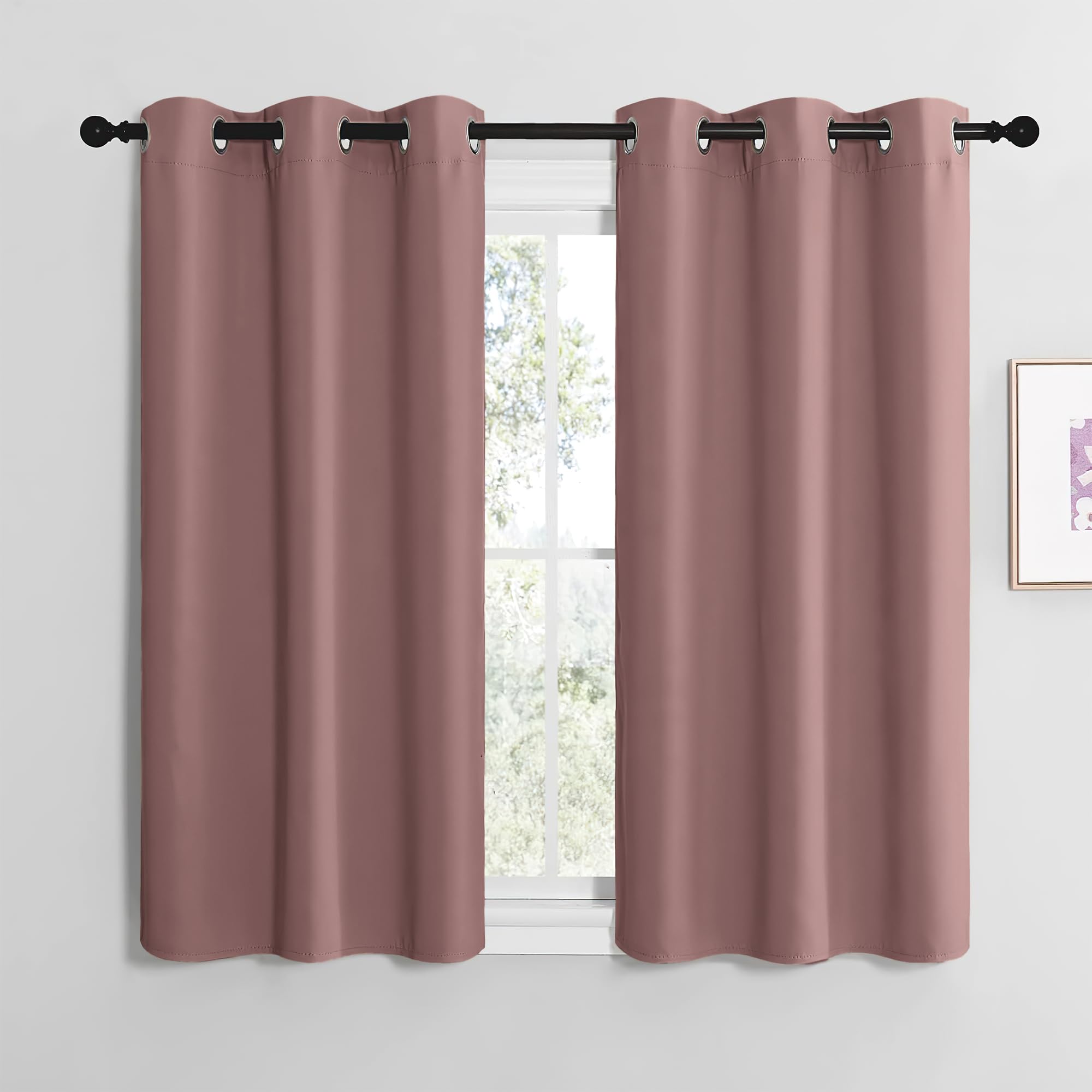 NICETOWN Black Opaque Curtains for Small Windows, Blackout Curtain with Eyelets, Set of 2, H 145 x W 140 cm, Window Curtain, Short Thermal Curtain, Cold Protection, Black Out Curtains