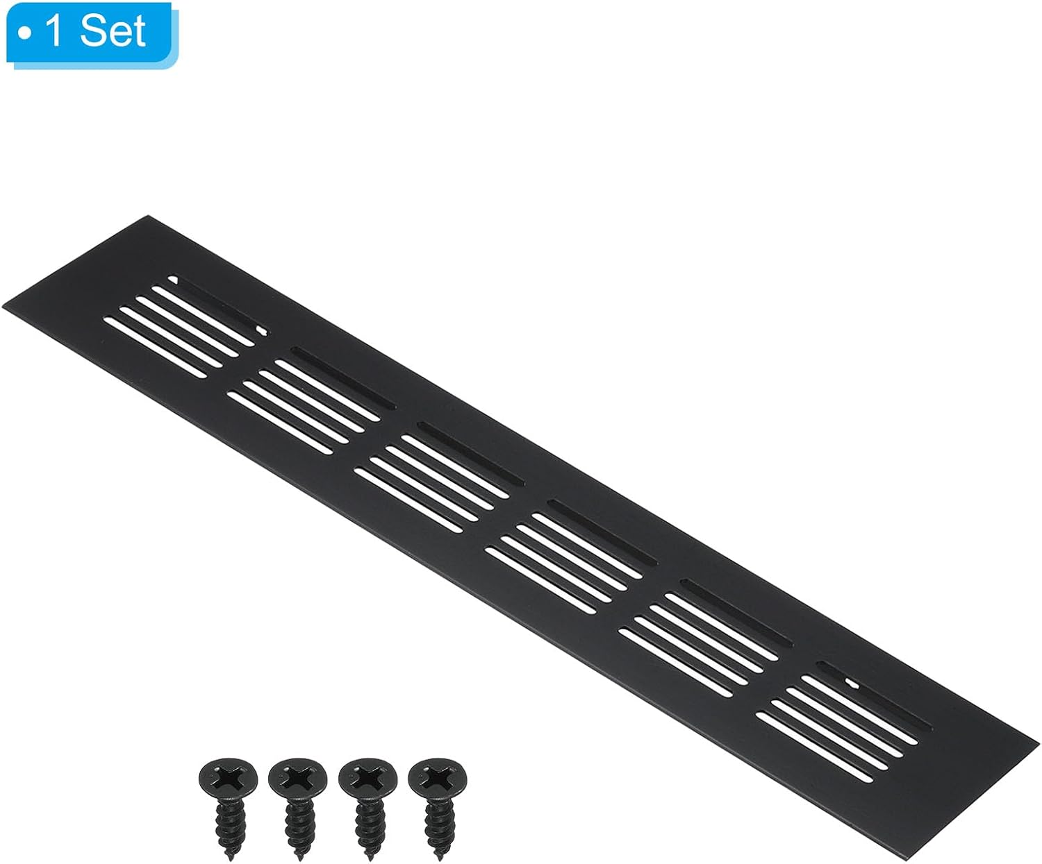 PATIKIL 10 x 2 Inch Door Air Vent Cover, Aluminum Grille Ventilation Cover Louvered with Mounting Screws for Cabinet Wardrobe Door for 8.5 x 1.4 Inch Door Openings, Black