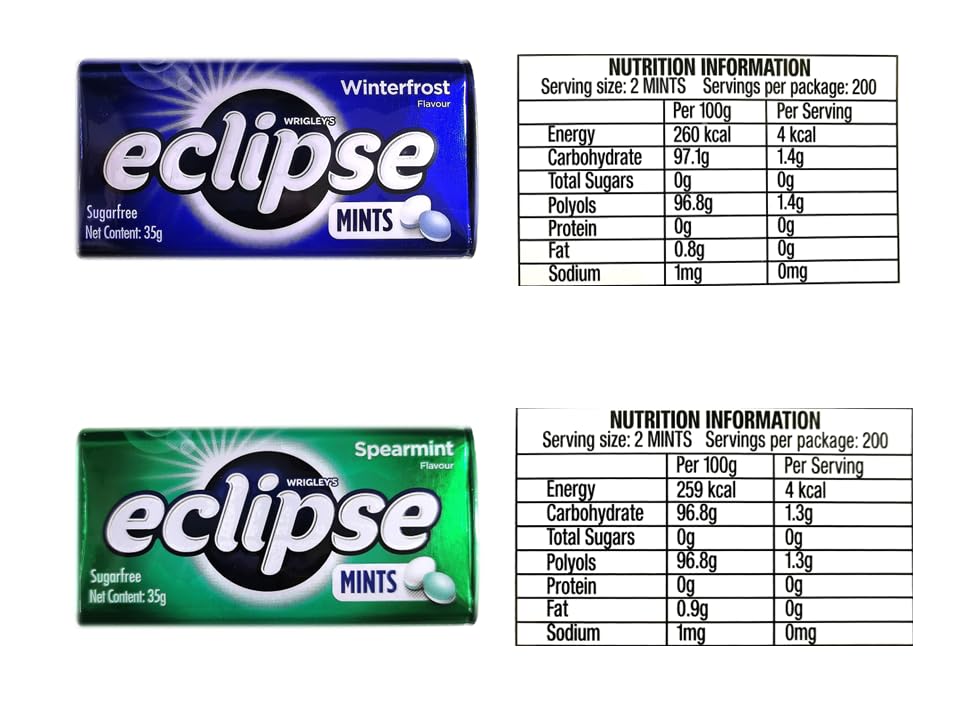 Eclipse sugarfree mints and purefresh sugarfree mints bundle - winterfrost, peppermint and spearmint total 8 tins suitable as gift pack