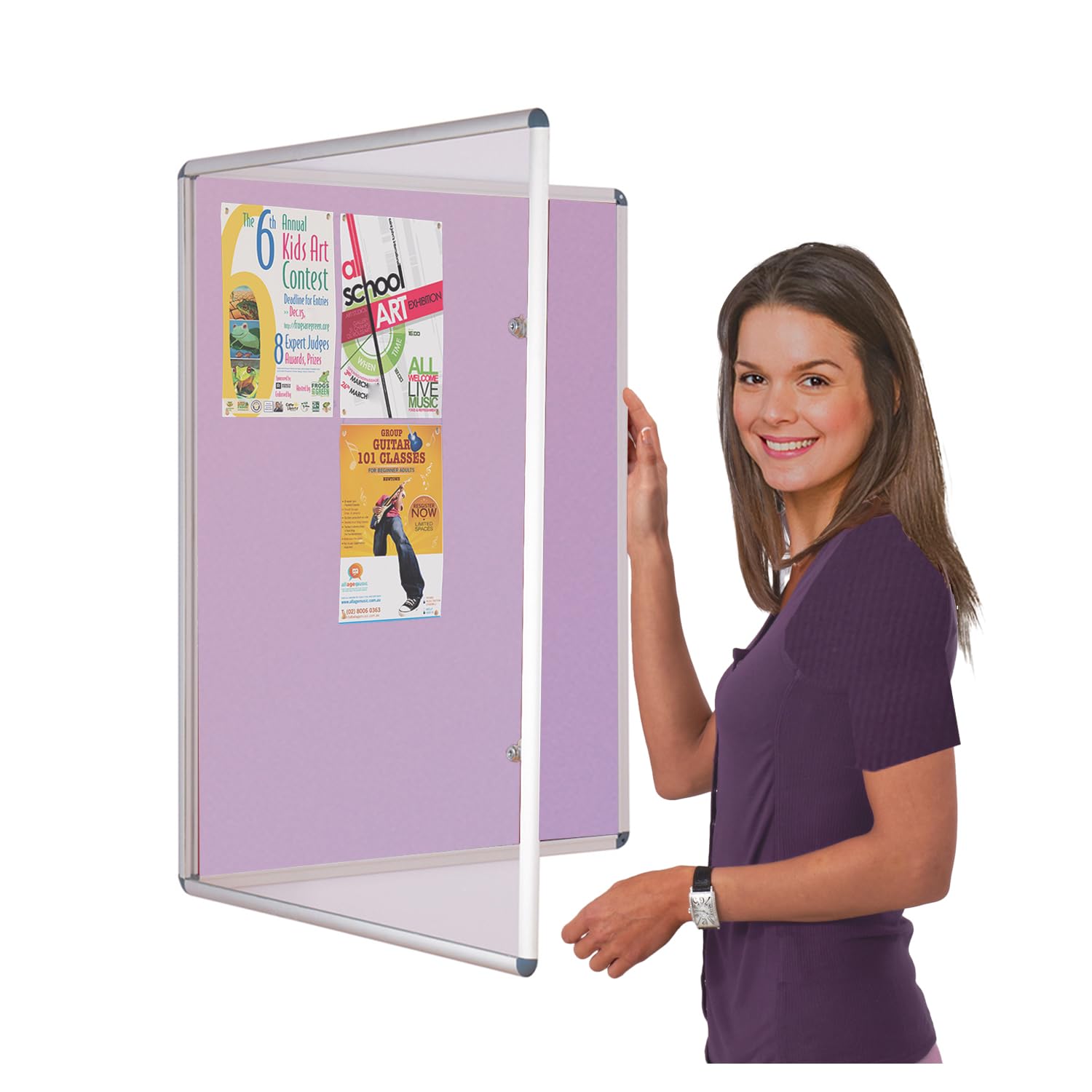 Vibrant Coloured Tamperproof Lockable Noticeboard | 900 x 600 mm | Lilac Pinboard | with Double Locks & Keys | Ideal for Office, School Displays, Venues, Family Centres