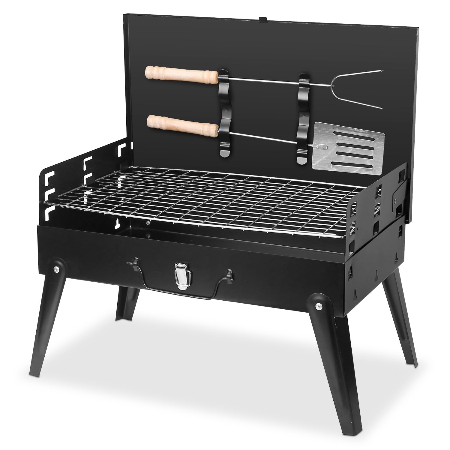 Portable Charcoal Grill,Foldable BBQ Suitcase Grill Shelf For Outdoor Camping Picnics Garden Grilling,16.7x10x17.7in