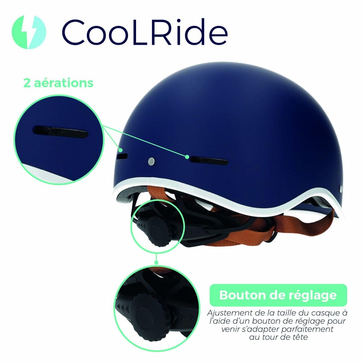 Cool Ride - Casque Adulte avec Headlock - Multisport Vélo et Trottinette - Ajustable et Léger - Urbain - 2 Aérations - Visière intégrée - Certifié Norme en 1078