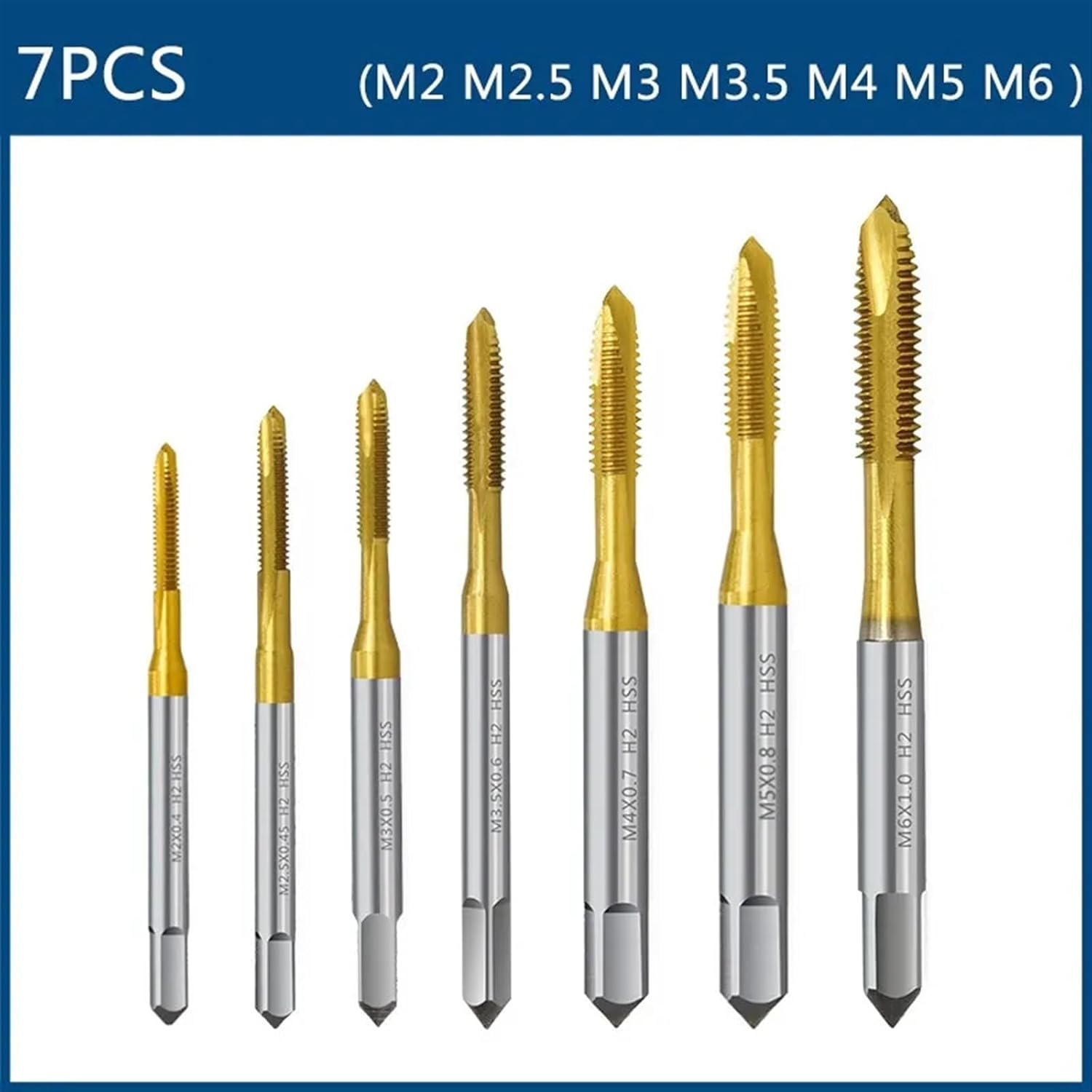 1Pcs HSS Screw Tap Drill Bit M2 M2.5 M3 M3.5 M4 M5 M6 M8 M10 M12 Metric Straight Flute Thread Tap Hand Tools(7pcs M2-M6)