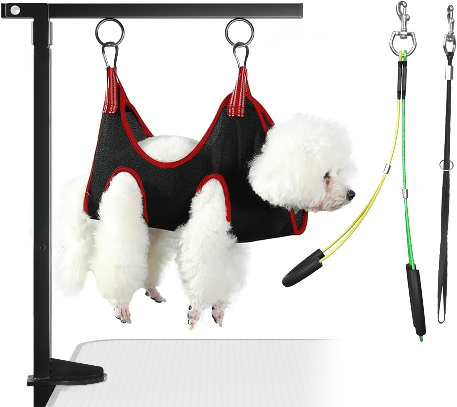 Foldable Dog Grooming Arm with Clamp, Adjustable Height 18"-30", Grooming Table for Dogs at Home with Hammock and No-Sit Holder, Dogs Grooming Table for Small Medium Dog at Home or Pet Store