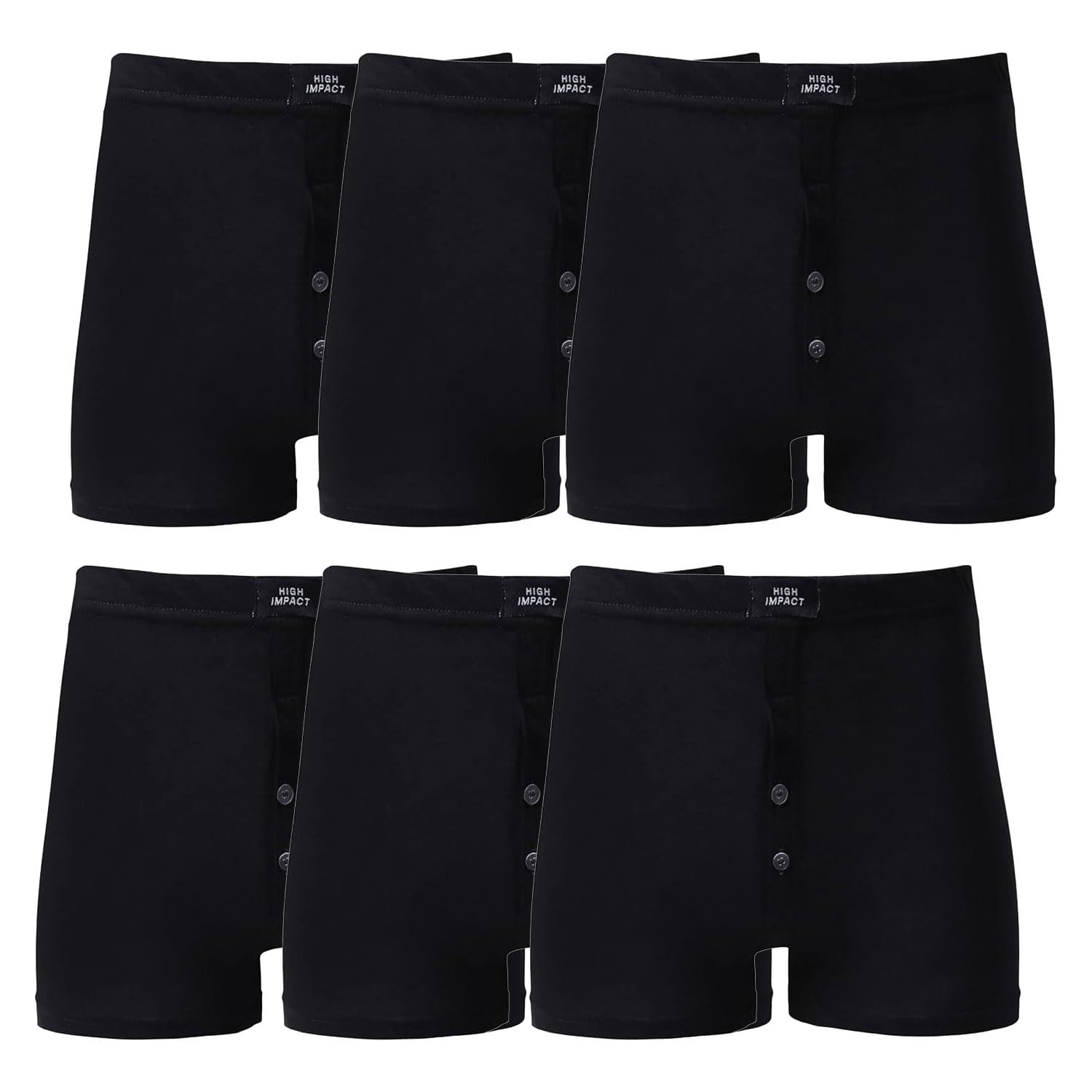 PixelKnit Mens Boxer Shorts, Elasticated Waistband Jersy Boxer Classic Rich Cotton Underwear For Men Multipack Briefs Button Fly Underpants (Black 6Pack, Medium)