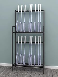 2-Tier 32 Compartments Tennis Racket Holder, Floor Standing Badminton Racquet Storage Rack with Sponge Protection, Space-saving Racquetball Display Stand ( Color : Black , Size : Holds 32 Racquets )