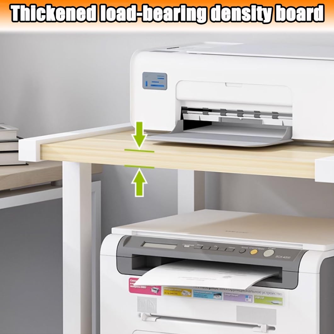 YVYKFZD 3-stufiger Druckerständer, bodenstehender Druckertisch, großes Druckerhalter mit Lagerregal, Hochleistungs Druckerständer Schreibtisch, für Media Player-Scanner-Bücher(Wood,56.6x38x73cm)