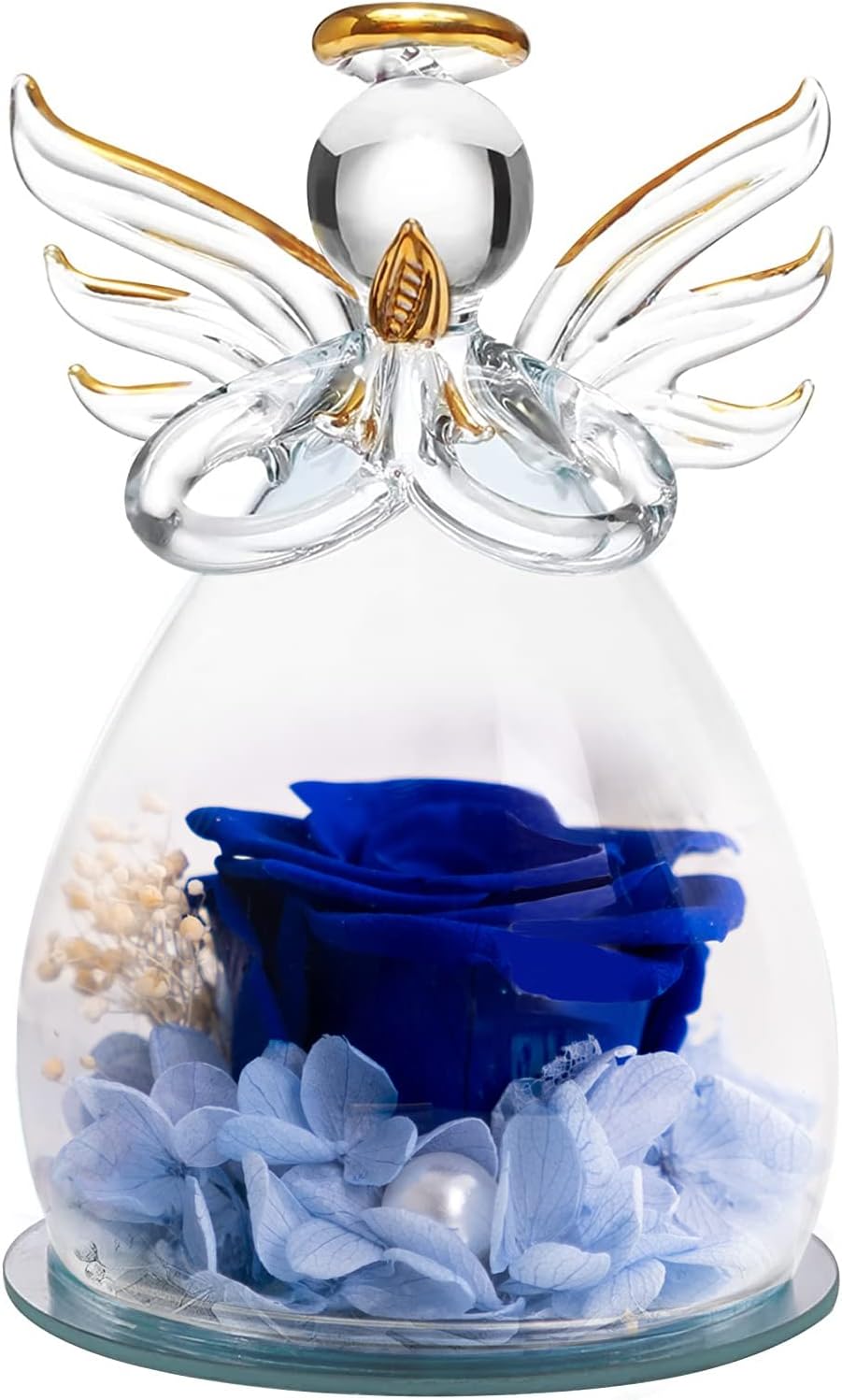 CHINS Valentines Gifts for Her | Birthday Gifts For Women Her | Gifts for Mum Grandma | Preserved Real Rose Flower in Glass Angel for Mother's Day Woman's Day Valentine's Day