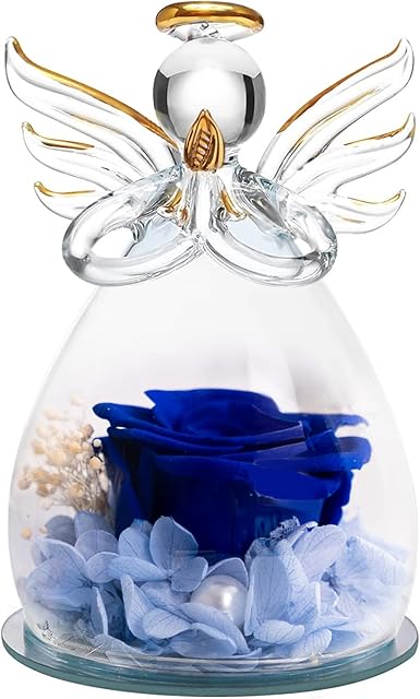 CHINS Valentines Gifts for Her | Birthday Gifts For Women Her | Gifts for Mum Grandma | Preserved Real Rose Flower in Glass Angel for Mother's Day Woman's Day Valentine's Day