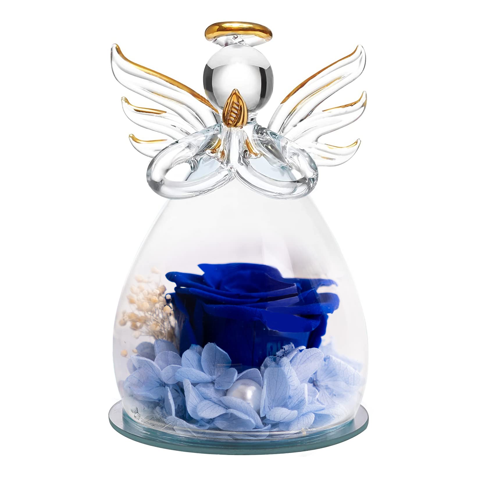 CHINS Valentines Gifts for Her | Birthday Gifts For Women Her | Gifts for Mum Grandma | Preserved Real Rose Flower in Glass Angel for Mother's Day Woman's Day Valentine's Day