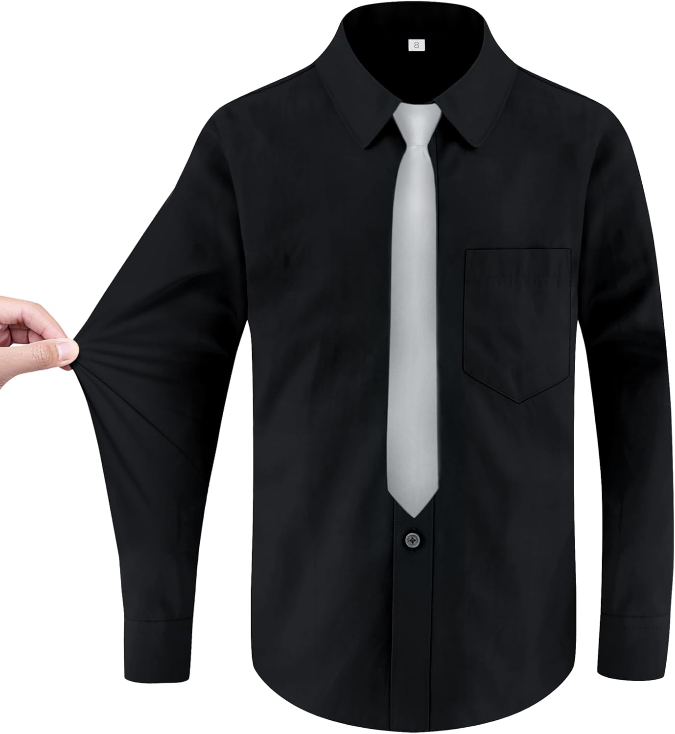 Boys Long Sleeve Button-Down Dress Shirts with Tie: 2 Fabrics (Stretch/Standard) & 2 Fits (Regular/Husky)