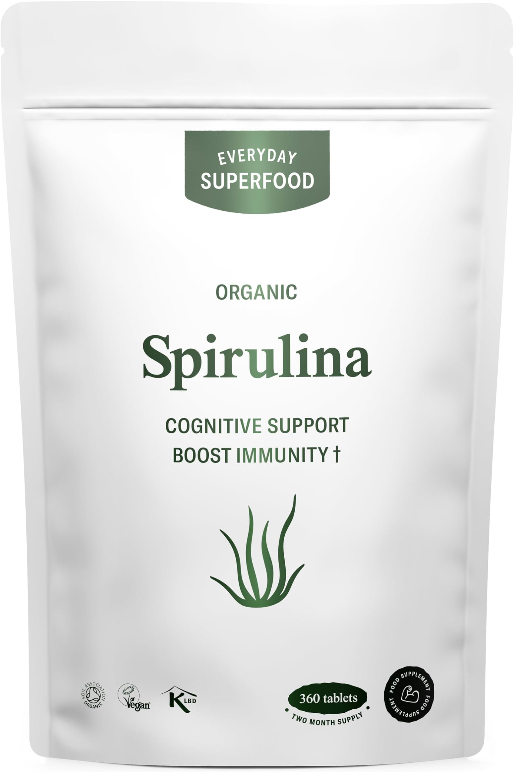 Organic Spirulina Tablets (360 Tablets) Raw Cold Pressed Spirulina Algae Certified Vegan & Kosher
