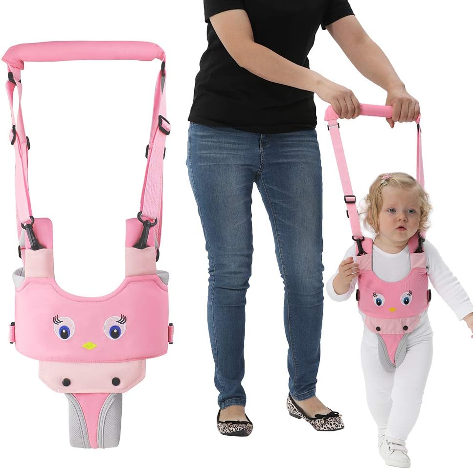 Handheld Baby Walking Harness for Kids, Adjustable Toddler Walking Assistant with Detachable Crotch, Safe Standing & Walk Learning Helper for 8+ Months Baby (Pink-Chick) (Pink-Chick)