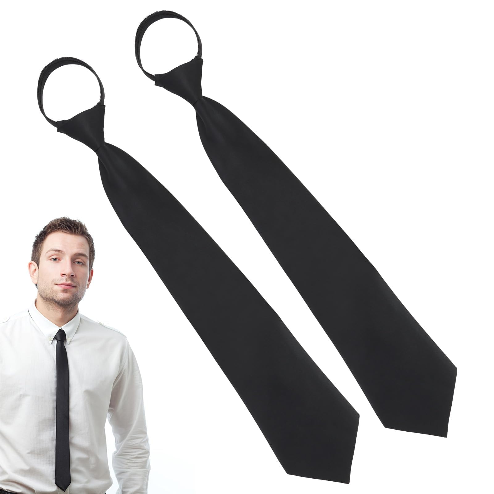 RRICHH Juego de Corbatas para Hombre de 2 Piezas Ya Atadas Corbatas con Elástico Ajustable Corbata de Acabado Satinado con Cremallera Corbata de Seguridad Corbata de Boda Corbata para Papá, Novio 42Cm