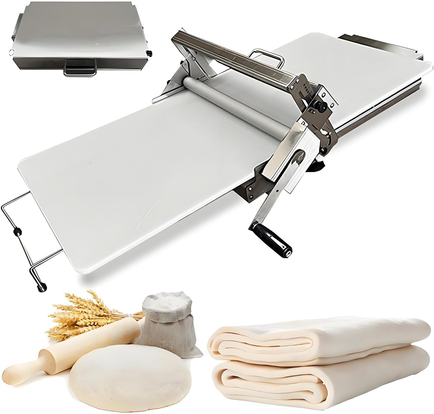 Commercial Manual Dough Sheeter | Folding Dough Rolling Machine | Pasta Roller Machine | Stainless Steel Pasta Sheet Maker | for Pizza/Croissants/Pastry(400)