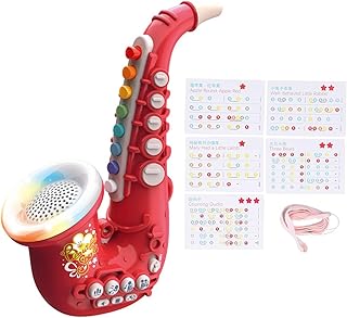 Agatige Saxophone Toy for Children, Adjustable Musical Instrument, Toy, Trumpet, Clarinet with Light Music, Birthday Gift for Boys and Girls (Red)