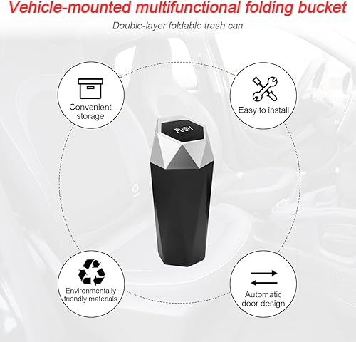 Miniatura 10 de 2 cubos de basura para automóvil con tapa, mini bote de basura portátil para automóvil, pequeño cubo de basura a prueba de fugas, cubos de basura