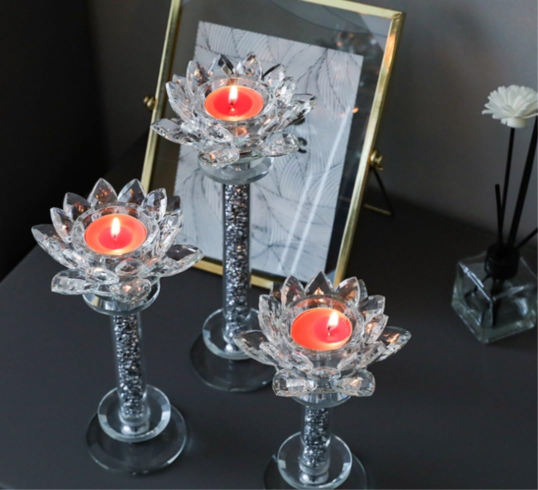 Kerzenständer-Set aus Glas, 3-teilig, Kristall