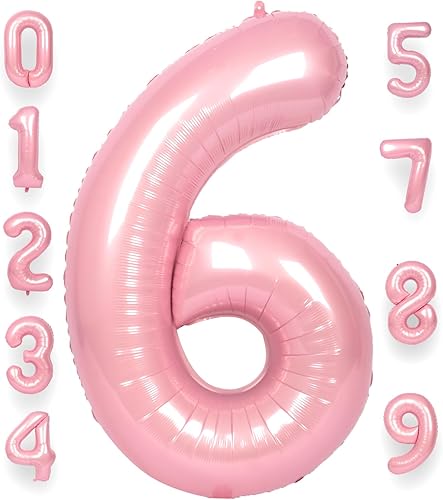 Globo de número 6 de 40 pulgadas para niño o niña, color rosa grande 0-9, globos grandes de Mylar de 6 números, suministros de decoración de fiesta
