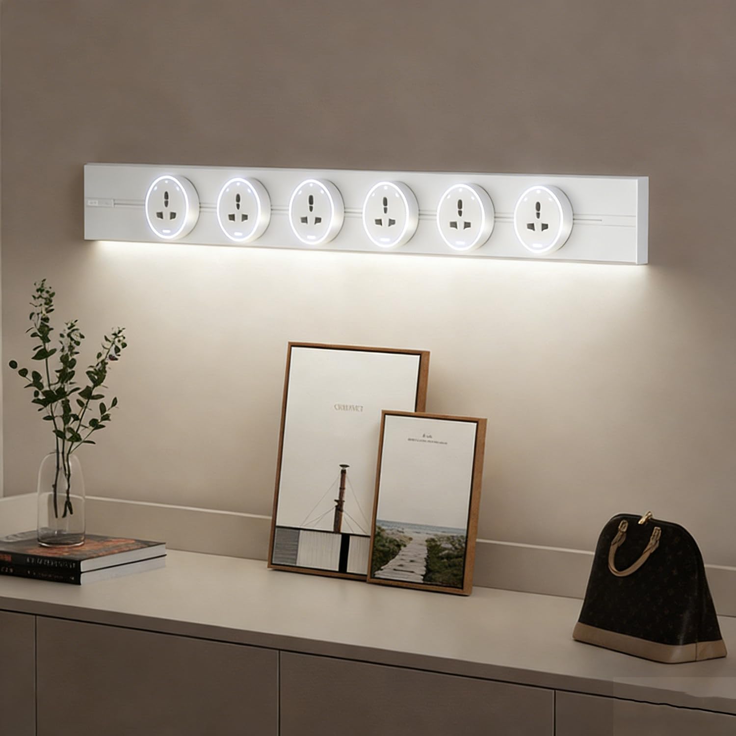 Listwa Zasilająca 40/50/60/80 Cm, Gniazdo Szynowe 8000 W Z Adapterem + Port ładowania USB Typu C + Lampa Z Czujnikiem Ruchu, Listwa Zasilająca Do Montażu Na ścianie W Kuchni I Salonie Grey-80cm