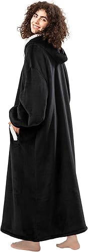 Miniatura 5 de HBlife - Manta larga de gran tamaño con capucha para adulto. Manta gruesa de sherpa con mangas elásticas y bolsillos gigantes, súper cálida y