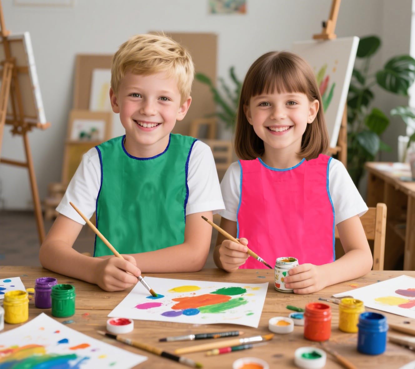 Grembiule per bambini, senza maniche, con 3 ampie tasche, per bambini, per cucinare e dipingere