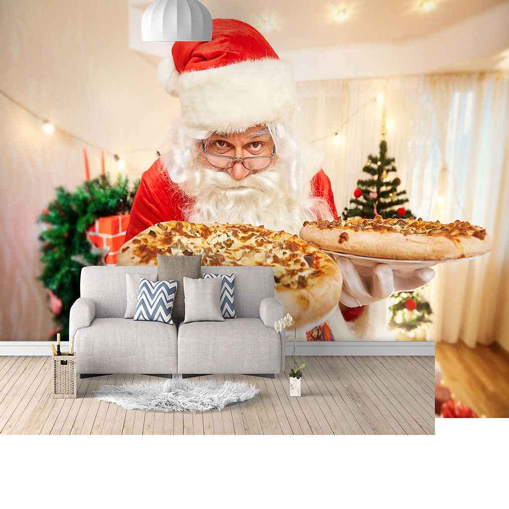 Toile papier peint pizza du Père Noël 3D deco murale TV chambre 150x105