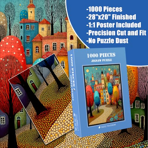 1000 Piece Whimsical Colorful Town Jigsaw Puzzle for Adults, Lettered Back by AWSL - Used condition - US$15.06