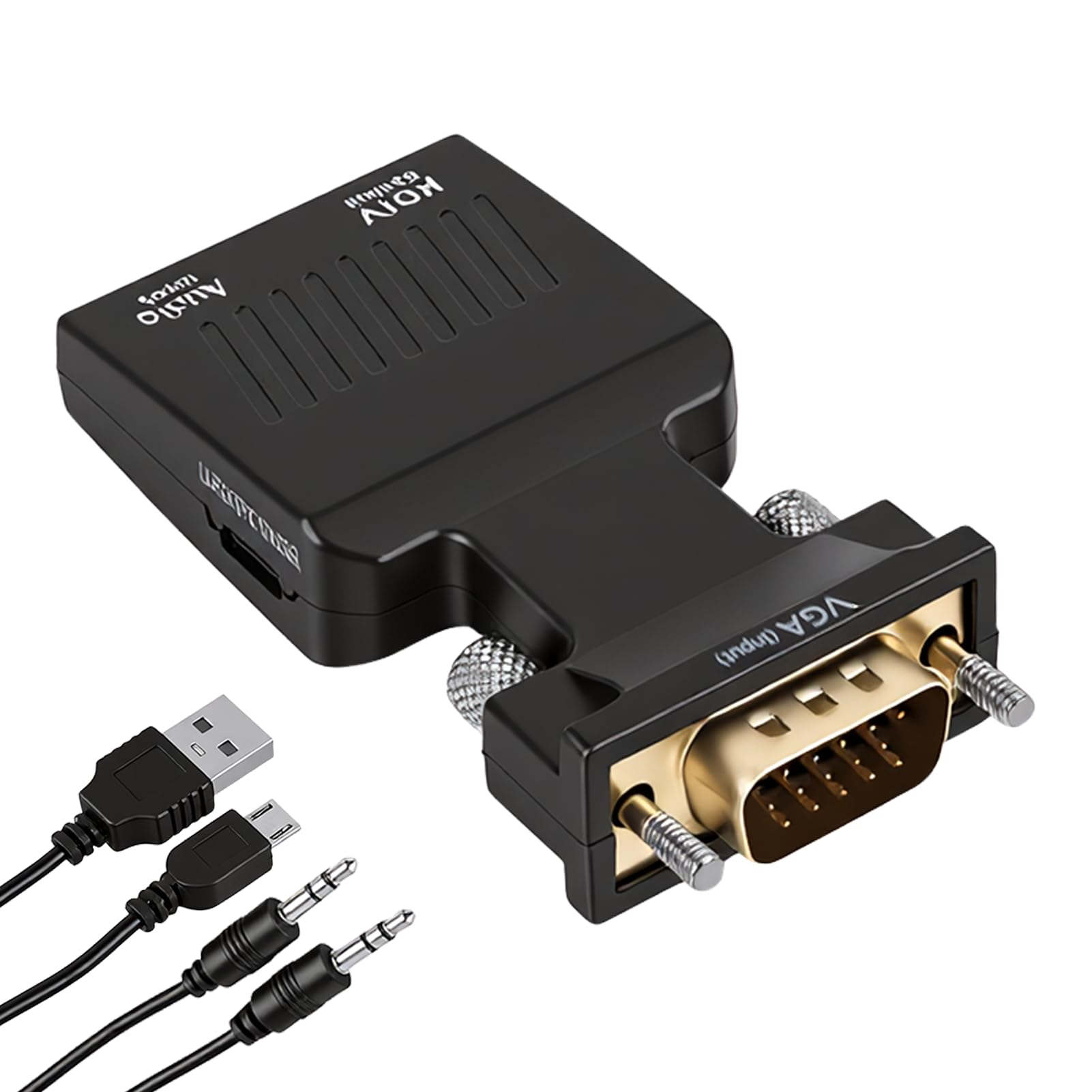 Adaptateur VGA vers HDMI avec Audio, 1080P Convertisseur VGA Mâle vers HDMI Femelle avec Jack 3.5 mm et Câble d'Alimentation USB, Unidirectionnel pour PC, Ordinateur Portable, TV, Moniteur, Projecteur