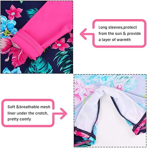 Miniatura 4 de BAOHULU Traje de baño de una pieza de manga larga para niñas UPF 50+ UV traje de baño con cierre de cremallera