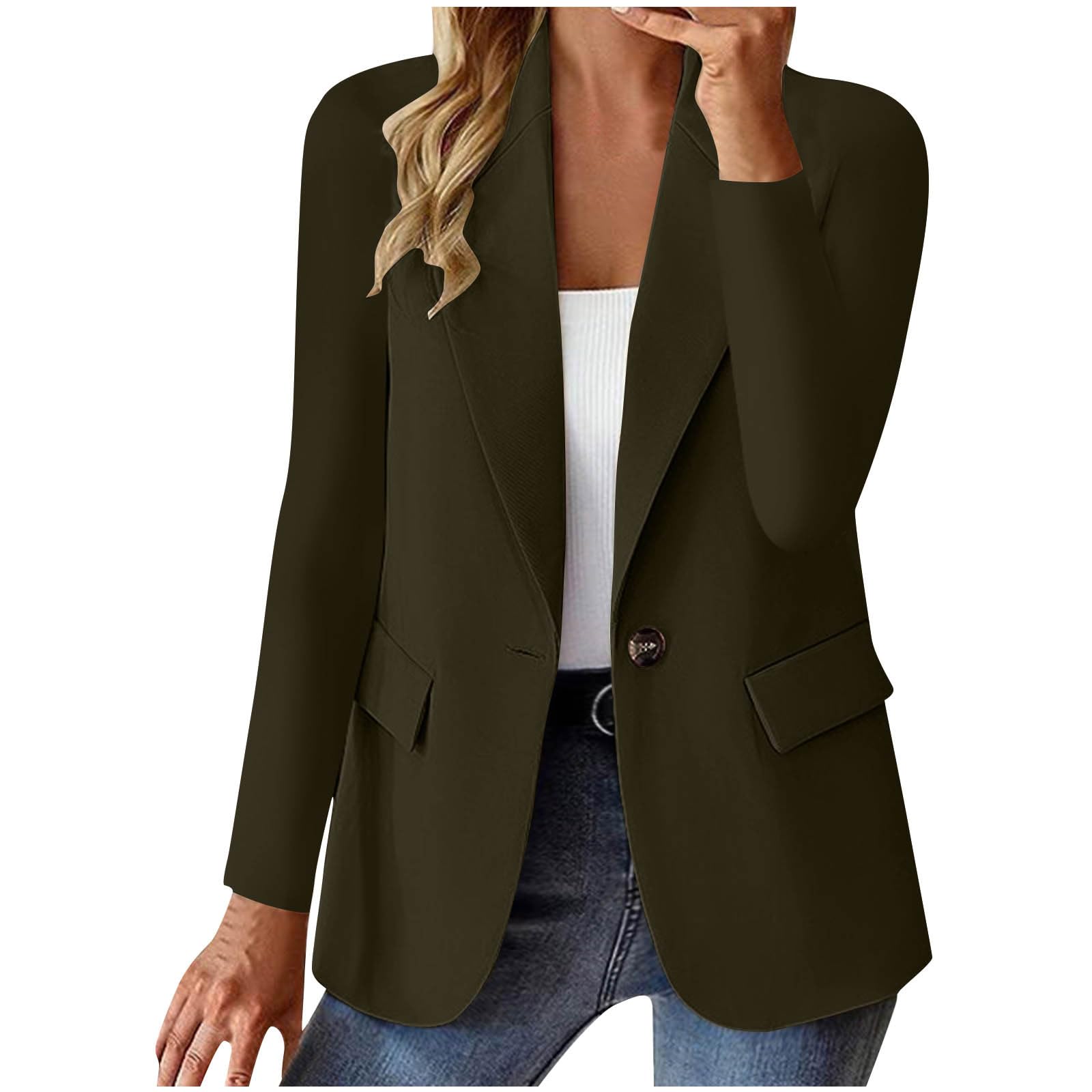 Blazers for Women Business Casual 2026 Long Sleeve Blazers Solid Color Work Office Open Front Blazer Jackets Cardigan