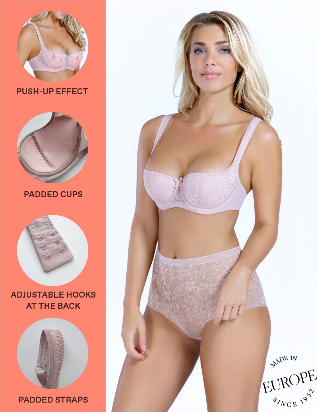 ROSME Sujetador Balconet de Mujer Lingerie con Tirantes Acolchados, colección Grand