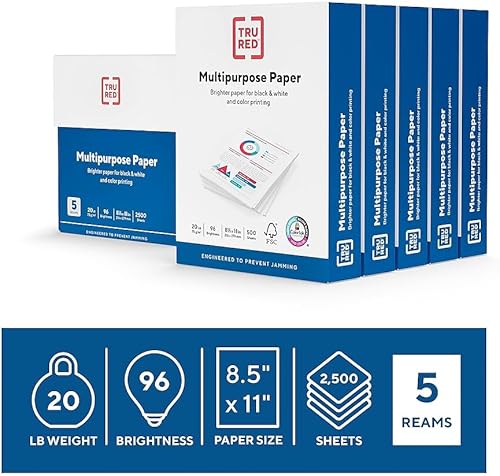 Miniatura 2 de Staples TRU RED - Papel para impresora a color, 8.5 x 11 pulgadas, 1 caja de 5 resmas para 2,500 hojas en total, 20 libras, 96 papeles brillantes,