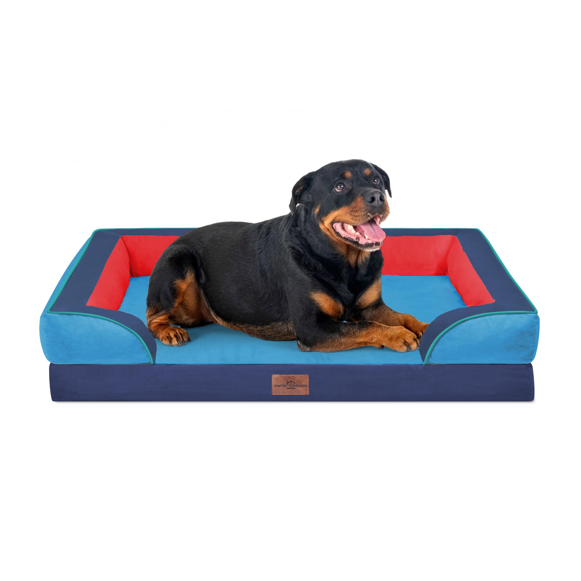 Comfort Expression Orthopedic Dog Bed for Extra Large Dogs with Bolster | Waterproof Dog Couch Bed with Washable Cover & Non-Slip Bottom, Supportive Egg Crate Foam XL Pet Bed, 45x35 Inch