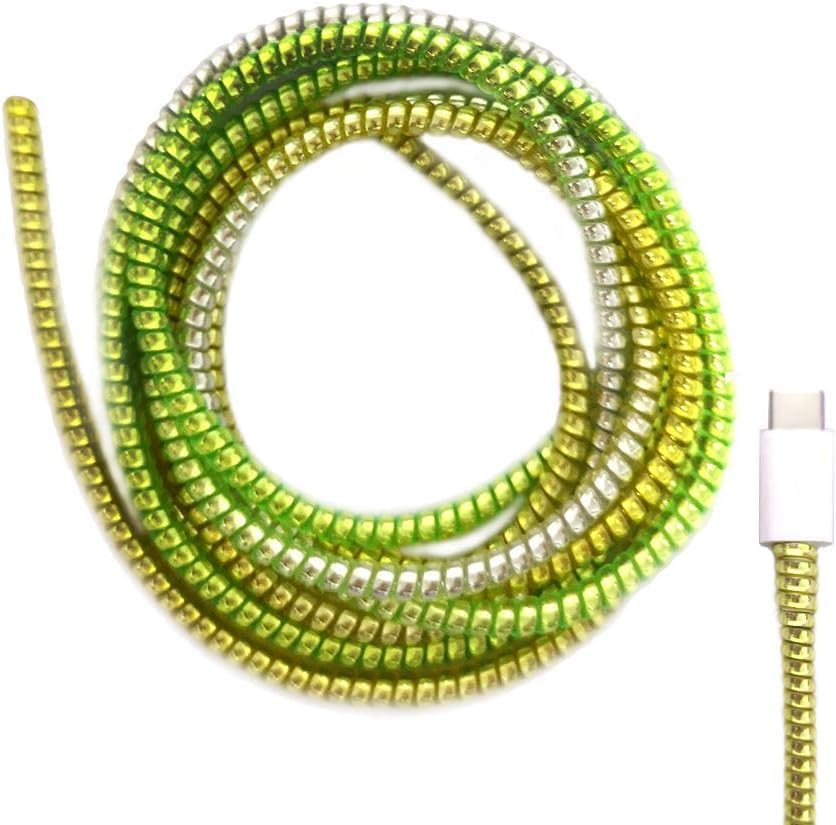 Image of Spiral Cable Protector, 150cm Cord Organizer for iPhone and Android Cables, Headphone and Charger Wire Protection Cover, Universal Device Compatible (Silver-Green-Yellow)