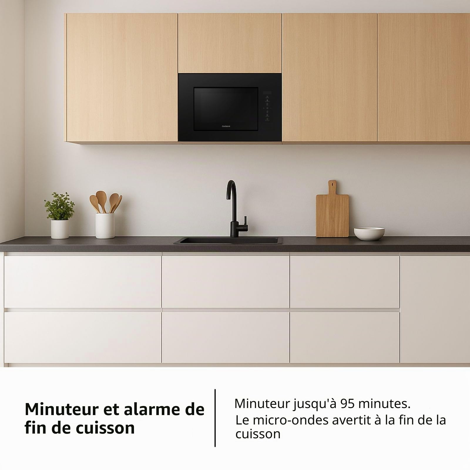 Corberó CMICG520GLNI Micro-ondes encastré Capacité 20 l Puissance 700 W 10 niveaux Menu automatique Décongélation Minuterie 95 min Contrôle tactile Noir