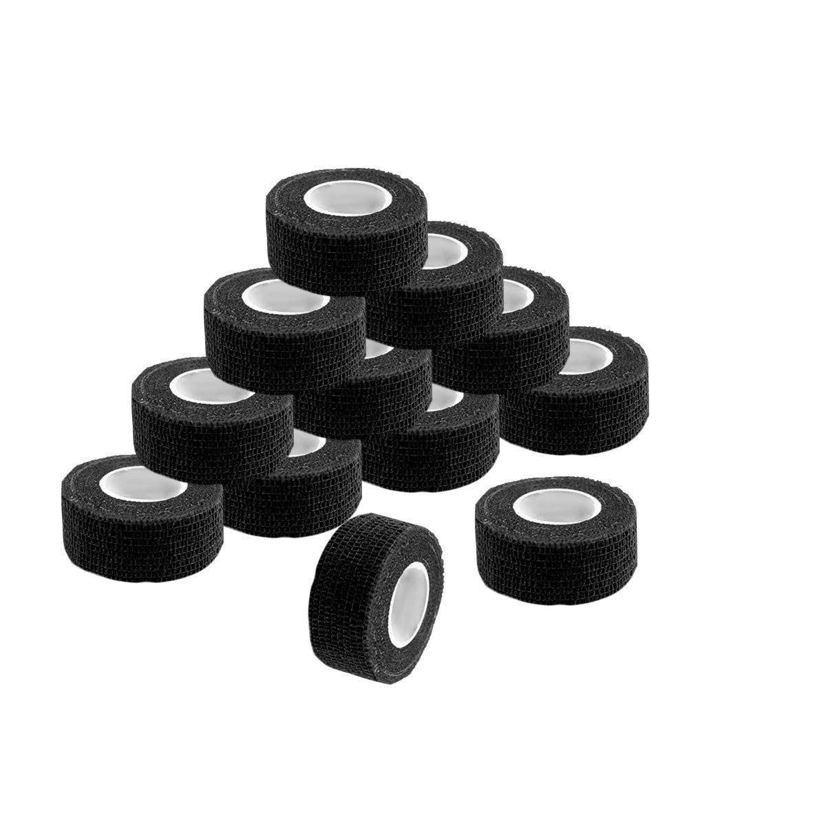 Self Adherent Wrap Tape Medical Cohesive Bandages Flexible Stretch Athletic Strong Elastic First Aid Tape for Sports Sprain Swelling and Soreness on Wrist and Ankle 12 Pack 1Inch X 5Yards(Black)